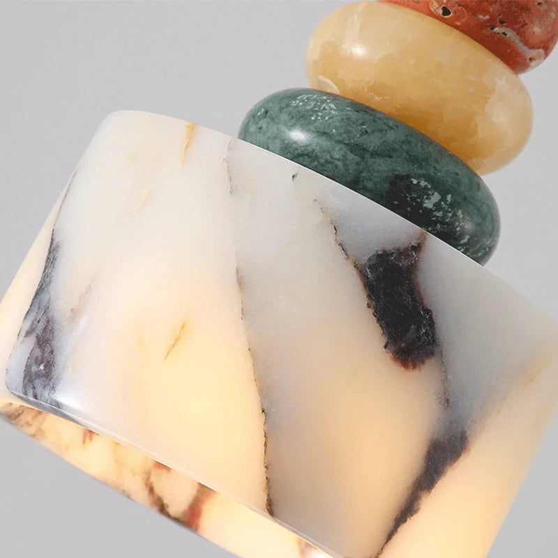 Stacked Stone Pendant Light - Marble and Onyx Geometric Pebble Hanging Lamp