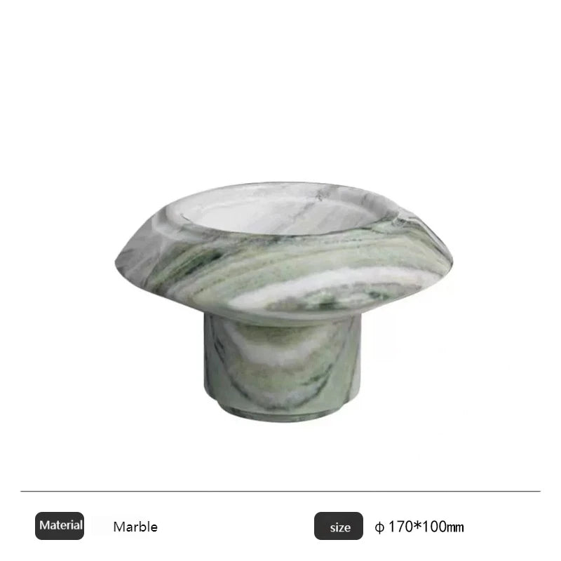 Geometric Marble Pedestal Fruit Bowl - Prada Green & Nero Marquina Footed Compote Dish