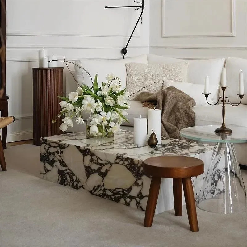 Bulgari Marble Plinth Coffee Table - Calacatta Viola Modular Plinth Cube & Rectangular Table